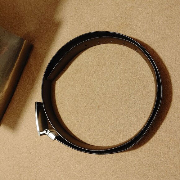 Perry Ellis Designer Bonded Leather Belt 1.5 Textured Metallic Buckle Black Size - Picture 6 of 8